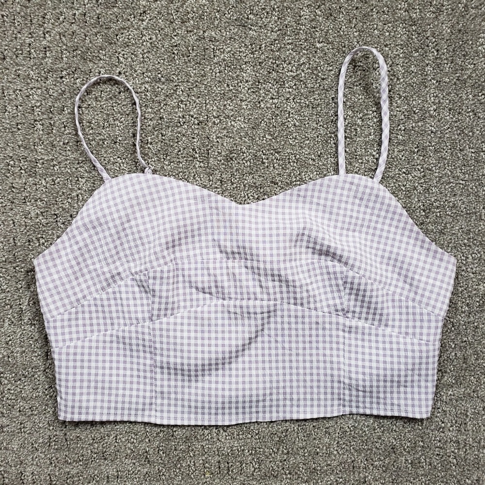 PacSun LA Hearts Crop Top Womens S Gray Gingham Bustier BCT20012 Tank Sweetheart